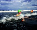 Summer. sunny day. girl swimming in the sea.